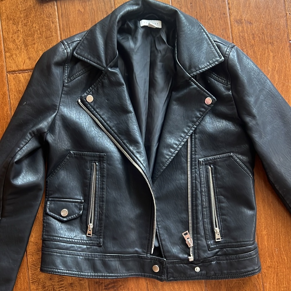 Topshop faux leather moto jacket- size 6